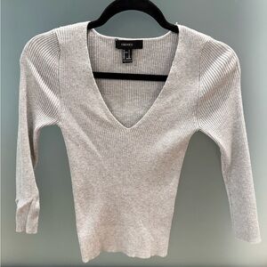 Forever 21 Light Gray Ribbed Long Sleeve Top